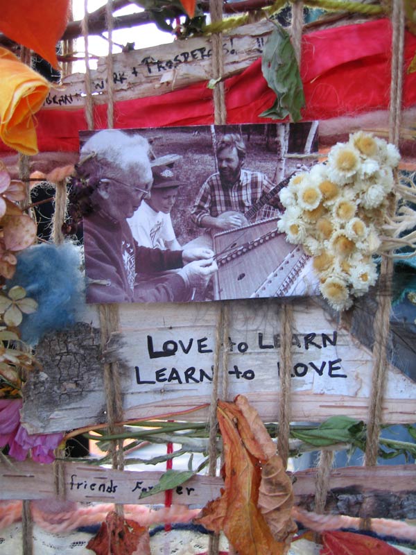 Birch bark woven in says Love to Learn, Learn to Love