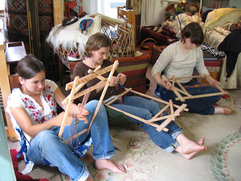 Haystack students weaving in Merrill's art studio