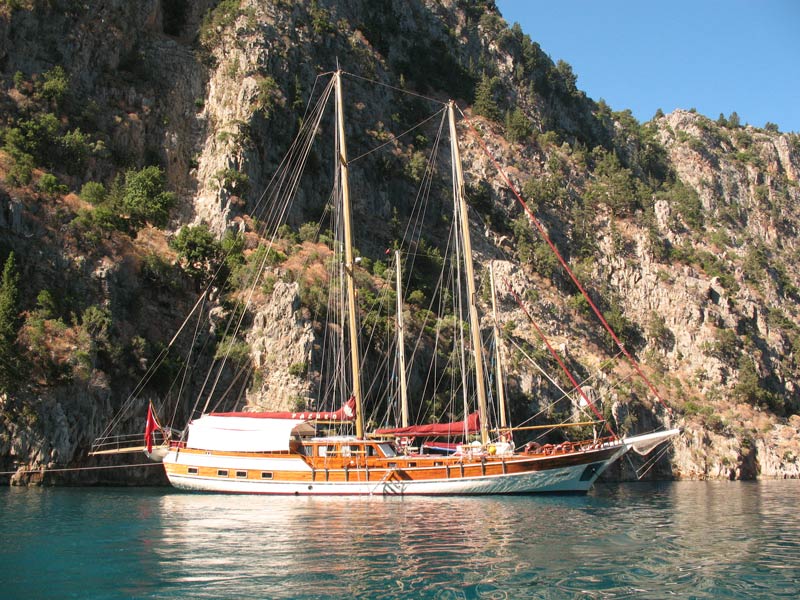 Sailing yacht on the Turkish Mediterranean coast